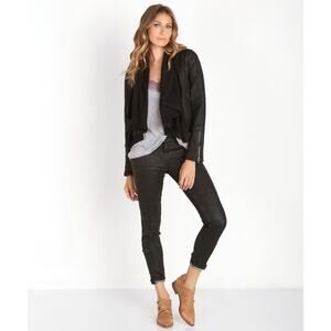 Free People Drape Front Coated Jacket in Black